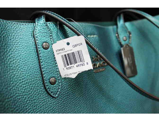 Coach Metallic Green Leather Town Tote and Wallet