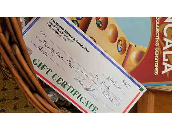 Bored Yet? Wooden Board Game Basket and Gift Certificate