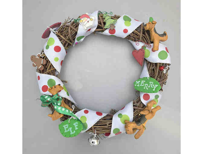 Grapevine Christmas Wreath with Clay Airedales - Photo 1