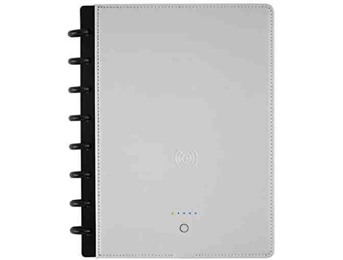 Wireless/Wired Charging Notebook, Leather Cover, Letter Size, Gray