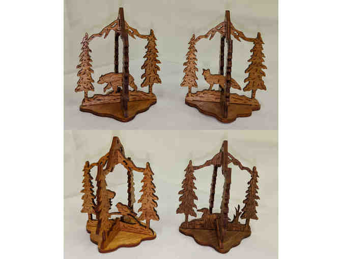 Handmade 3D Wooden Ornaments - Set of 4 (Bird, Duck, Bear & Fox)