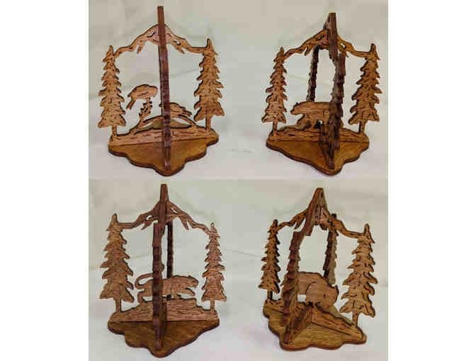 Handmade 3D Wooden Ornaments - Set of 4 (Bird, Bear, Cougar & Buffalo)