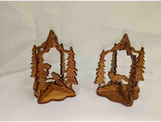 Handmade 3D Wooden Ornaments - Set of 4 (Bird, Fox, Cougar & Bear)