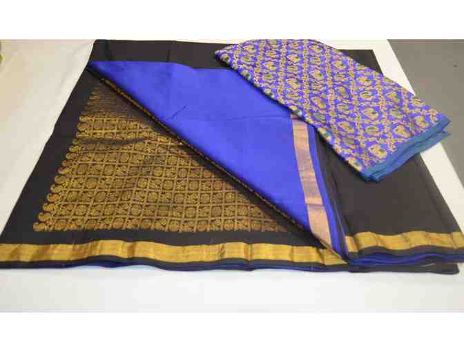 Kanchipuram Silk Black & Blue Saree