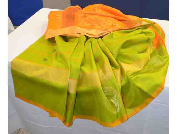 Green & Orange Soft Silk Saree