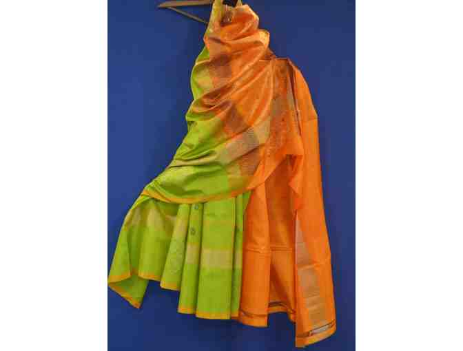 Green & Orange Soft Silk Saree