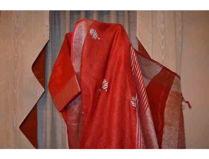 Subdued Red with Silver border - Linen Saree