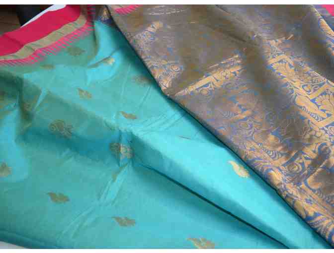 Teal (Ramar color) with dual colored border in Silk Cotton Saree