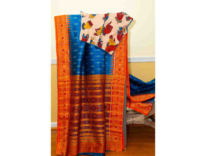 Blue and Orange Maheshwari Silk Saree