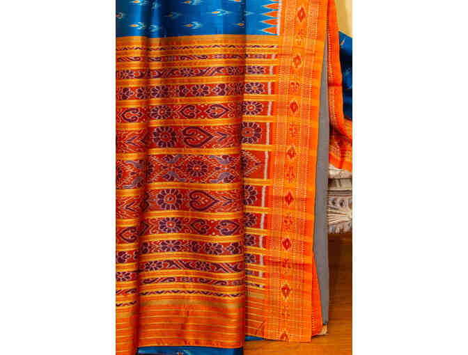 Blue and Orange Maheshwari Silk Saree