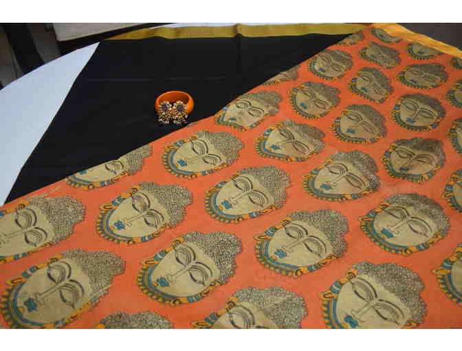 Black Silk Cotton with Budda Print in Pallu Saree