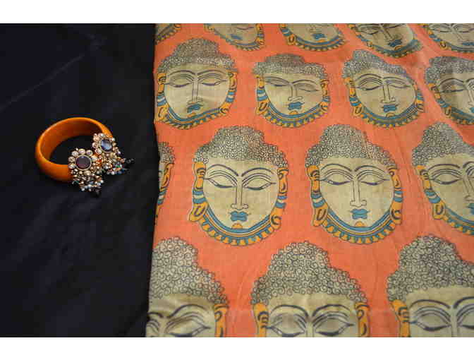 Black Silk Cotton with Budda Print in Pallu Saree