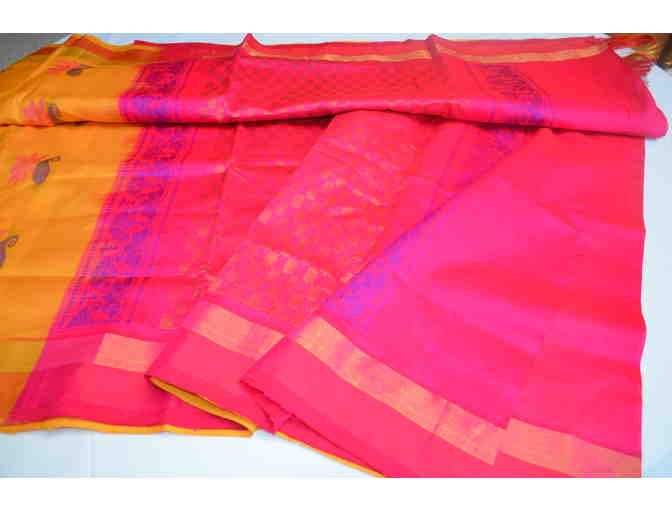 Yellow and Pink Silk Cotton Saree