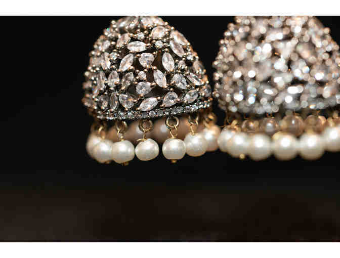 White Stone and Pearl Jhumkas Earrings