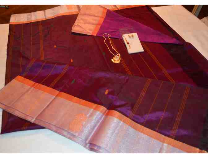Soft Silk Deep Plum Color Saree with Pineapple Border