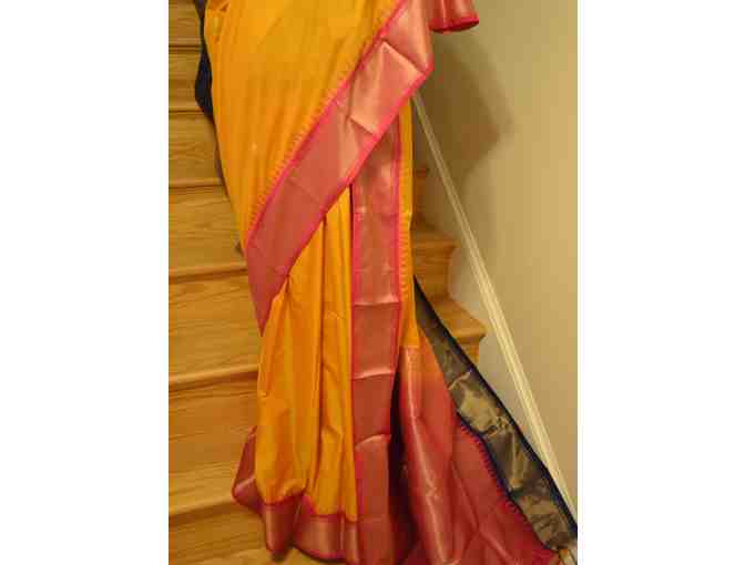 Mustard Color Gadwall Style Synthetic Saree