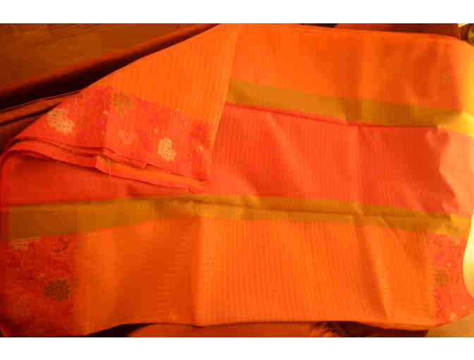 Synthetic Silk Saree in Rich Orange and Pink