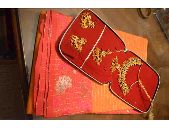 Synthetic Silk Saree in Rich Orange and Pink