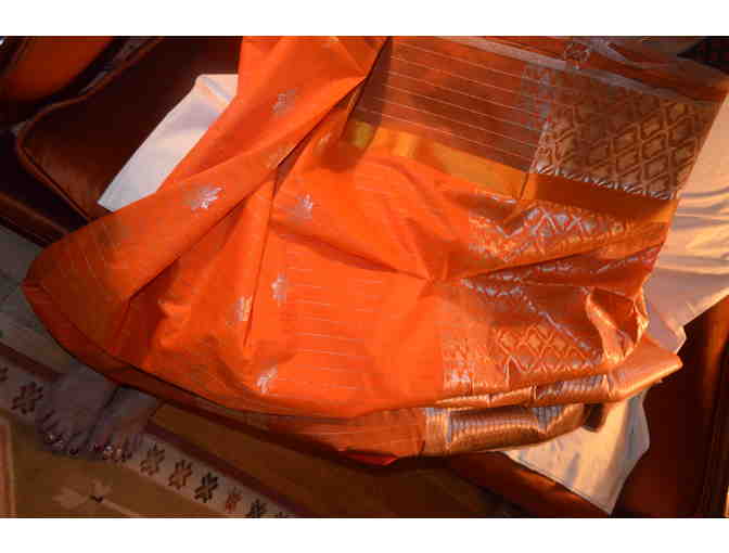 Synthetic Blend Orange Color Saree