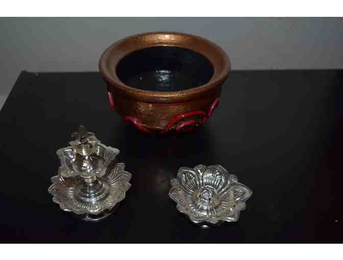 Silver Lotus Lamp and Incense Holder