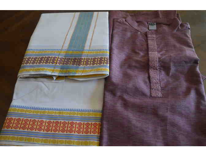 Cotton Dhothi with Mauve Color Kurta - Photo 1