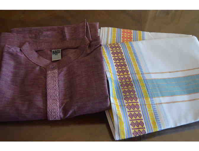Cotton Dhothi with Mauve Color Kurta - Photo 2