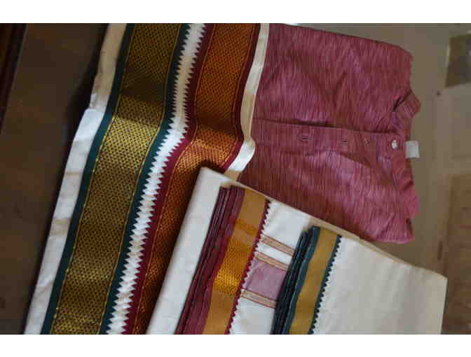 Cotton Dhothi with Plum Color Kurta - Photo 1