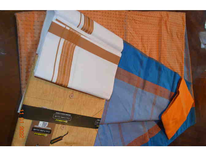 Sandalwood Saree and Men's Shirt/Dhoti Set - His and Hers