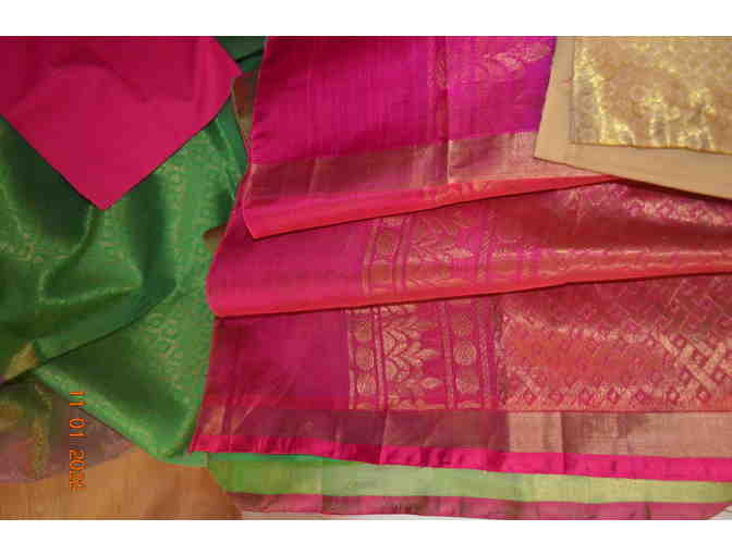 Green and Pink Organza Saree