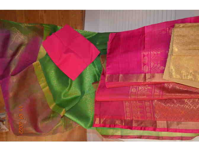 Green and Pink Organza Saree