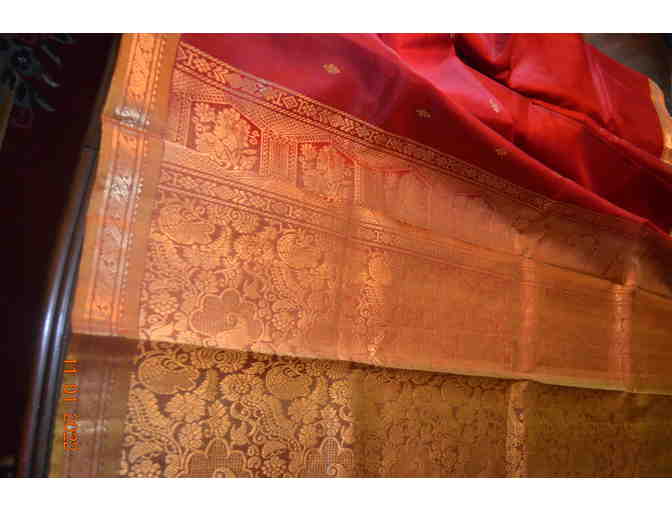 Red and Orange Silk ( Pattu) Saree