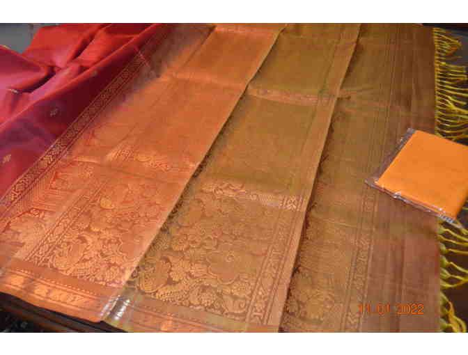 Red and Orange Silk ( Pattu) Saree