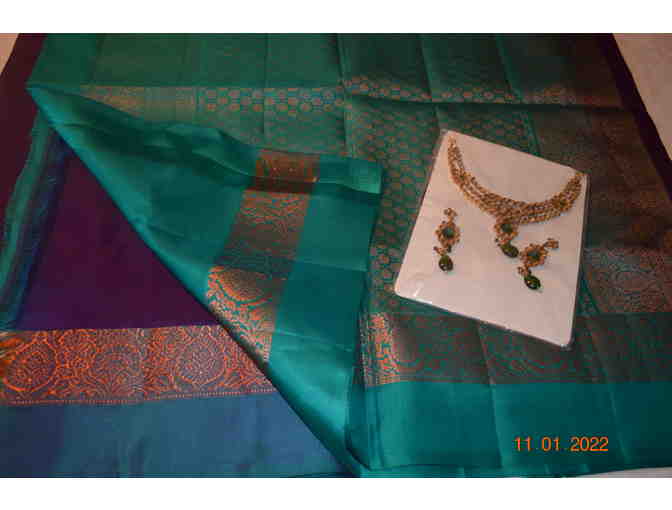 Soft Silk Purple and Green with copper tone Saree