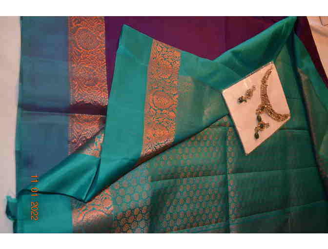 Soft Silk Purple and Green with copper tone Saree