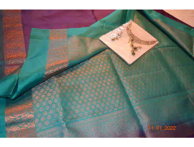 Soft Silk Purple and Green with copper tone Saree