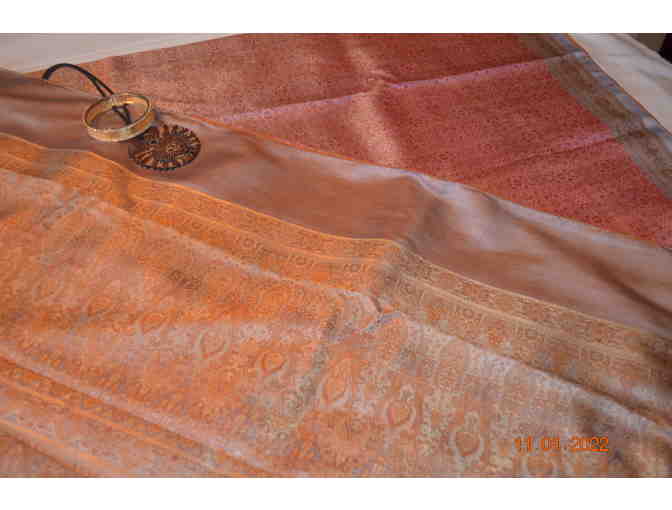 Tanchoi Salmon and Grey Saree