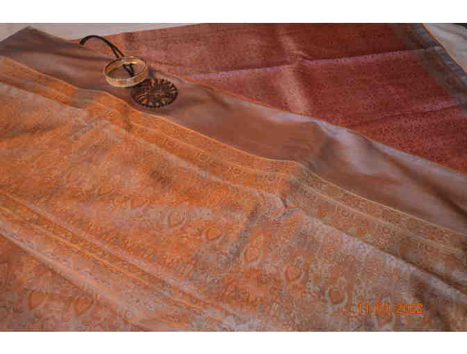 Tanchoi Salmon and Grey Saree