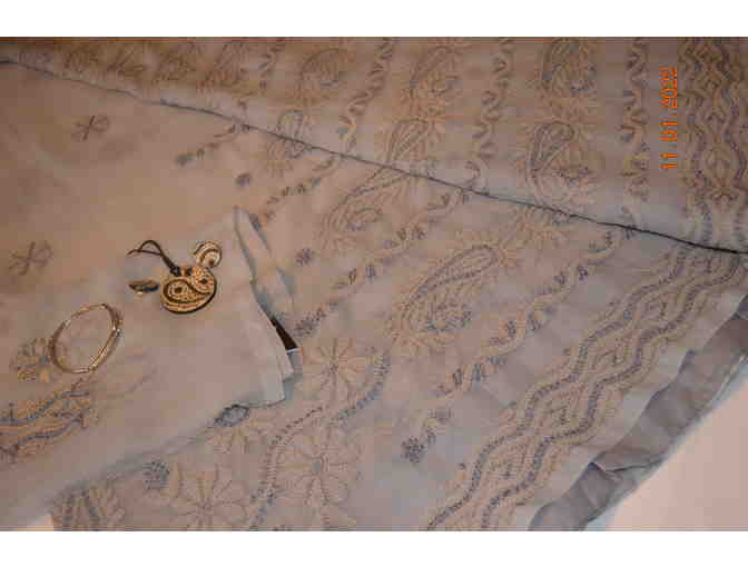 Gorgette Chikkan Work Grey Saree