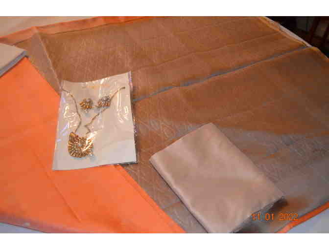 Orange Saree and Beige Kurta Set - His and Hers