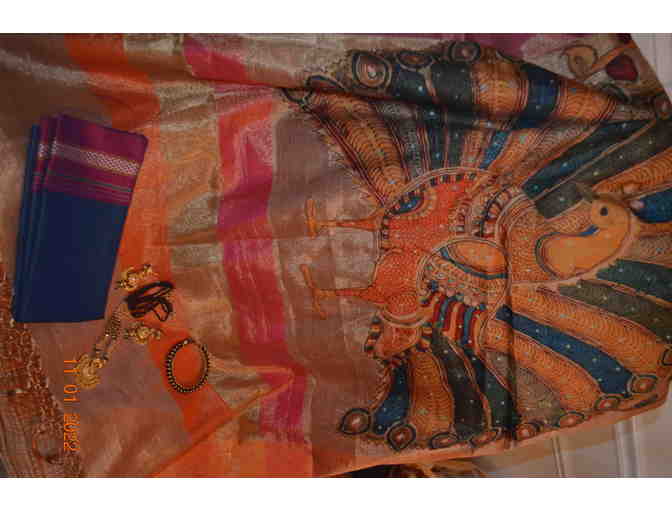 Beige and Orange Saree