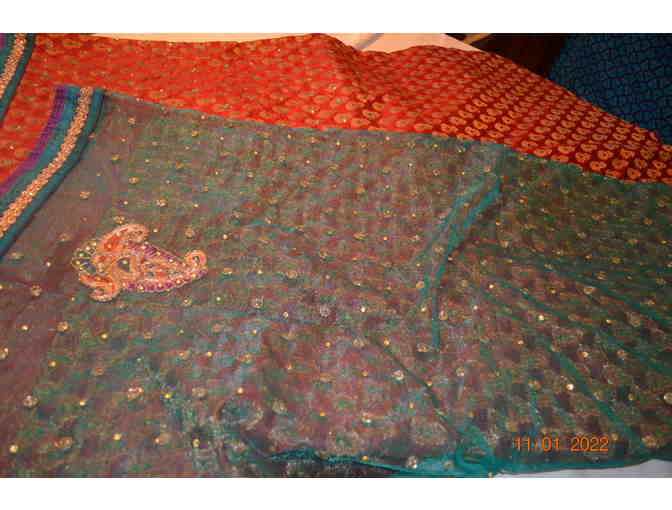 Red and Green Patli Pallu Saree