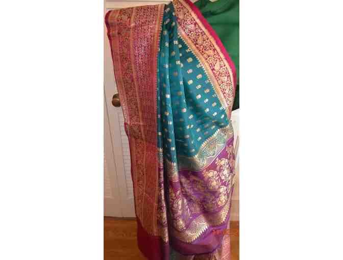 Teal and Magenta Benarasi Patli Pallu Saree