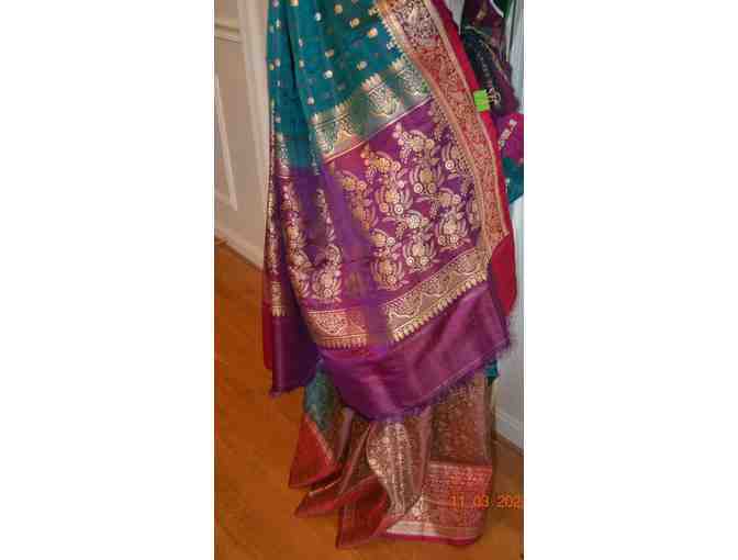 Teal and Magenta Benarasi Patli Pallu Saree