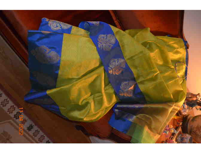 Parrot Green with Blue border Saree