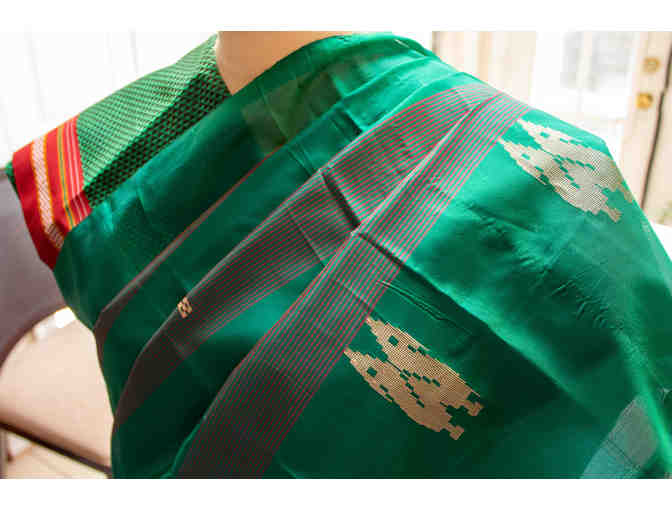 Green and Maroon PolySilk Saree