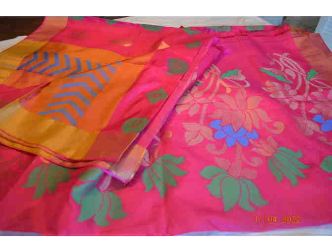 Soft Silk saree in shocking pink color with thread & zari work
