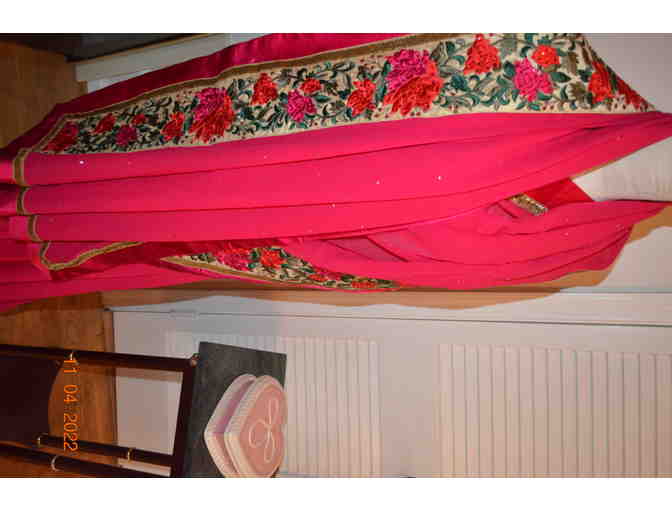 Shocking pink chiffon saree with attached border