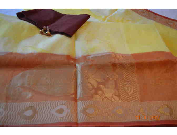 Yellow with red cotton blend Saree