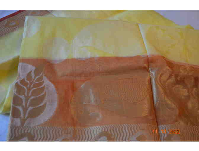 Yellow with red cotton blend Saree