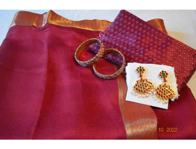 Maroon crepe-de-sheen saree